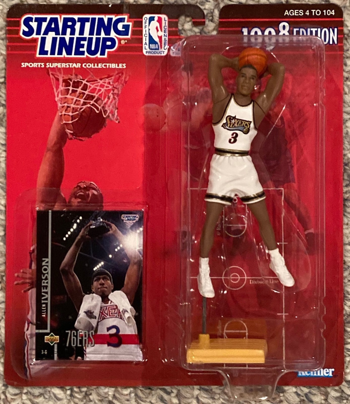 1998 Allen Iverson #3 Philadelphia 76ers Starting Lineup Figure NBA KENNER SLU