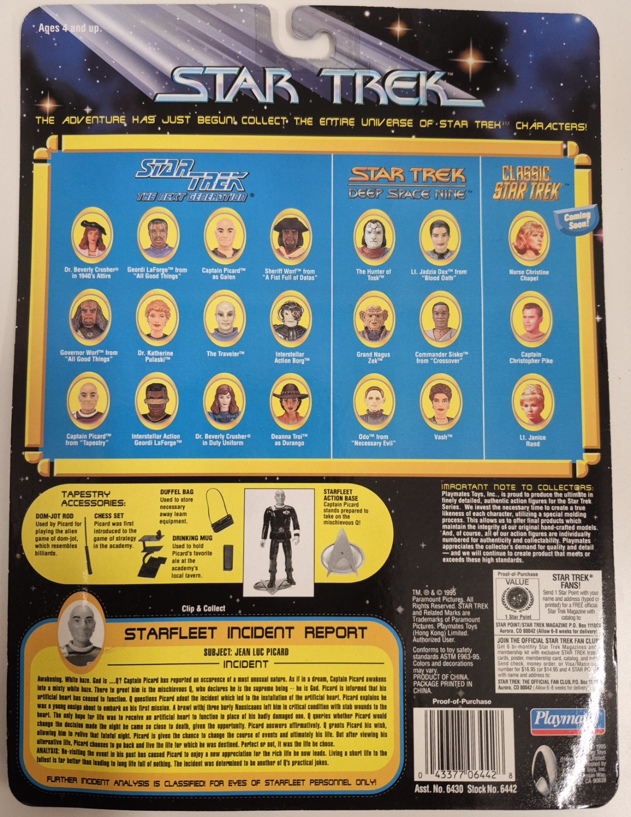 Captain Picard 1701 Tapestry Star Trek TNG Playmates LOOSE complete ultra rare