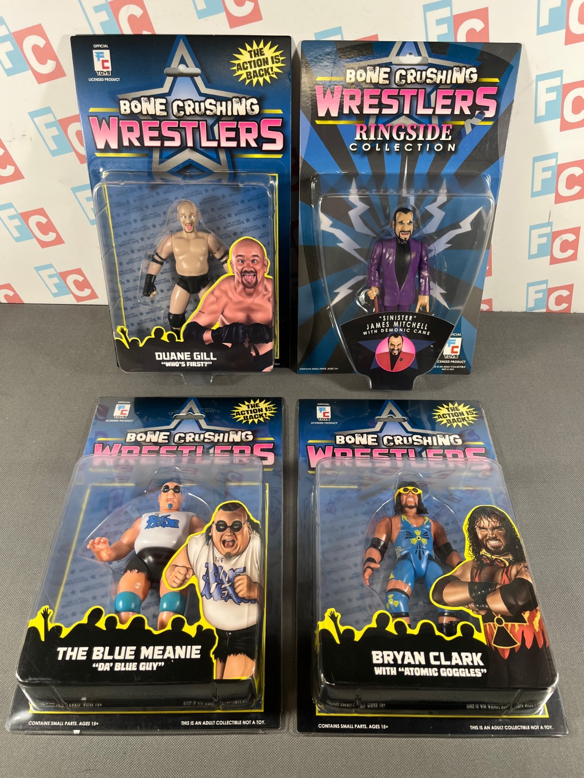 FC Toys Wrestling Bone Crushing Wrestlers Figures Lot Blue Meanie Gillberg Jim