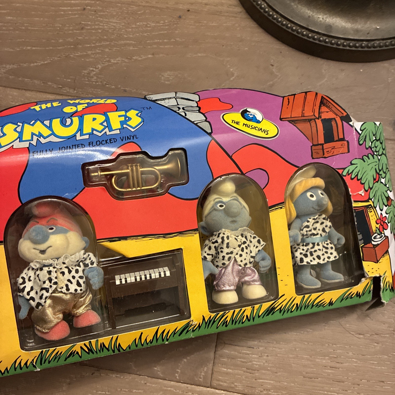 NIB 1988 The World of Smurfs The Musicians Fully Jointed Flocked Vinyl Peyo