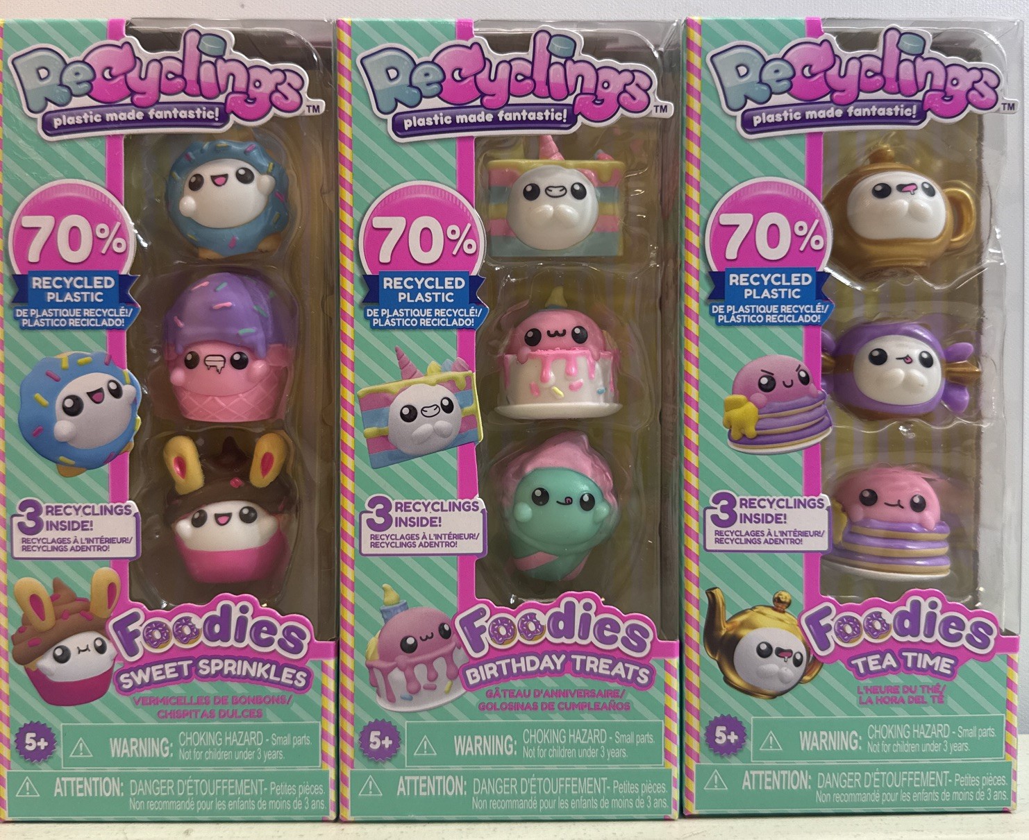 ReCyclings Mini Figure 3x 3-Pack Foodies Sweet Treats, Tea Time, Birthday Treats