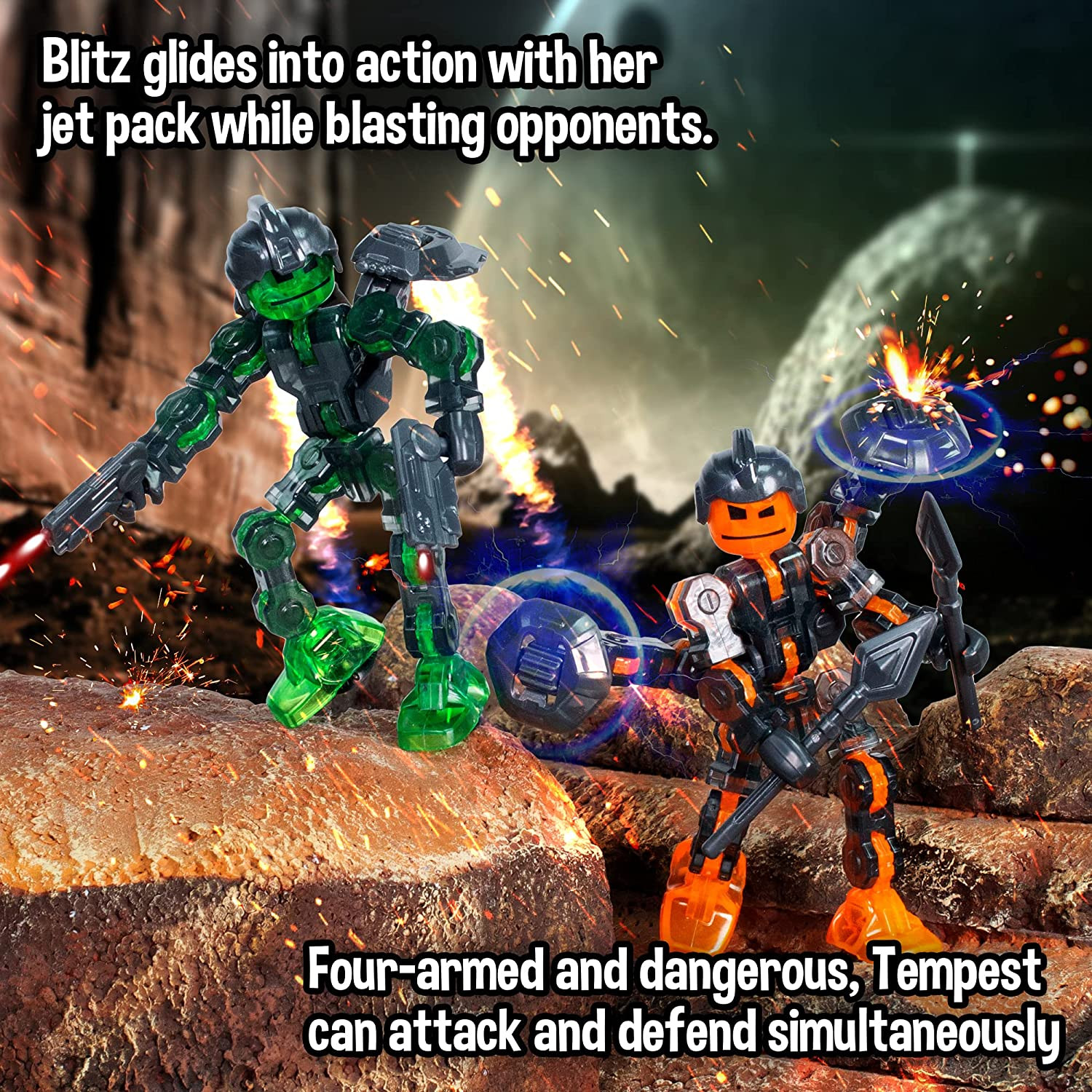 Klikbot, Complete Set of 4 Poseable Action Figures with Weapons, Translucent, Cr