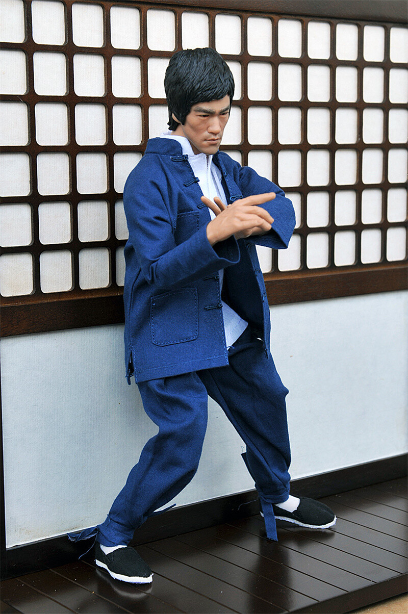 Stock Bruce Lee 1/6 Blue Long Sleeve Tang Suit Yip Man Kung Fu Clothes New