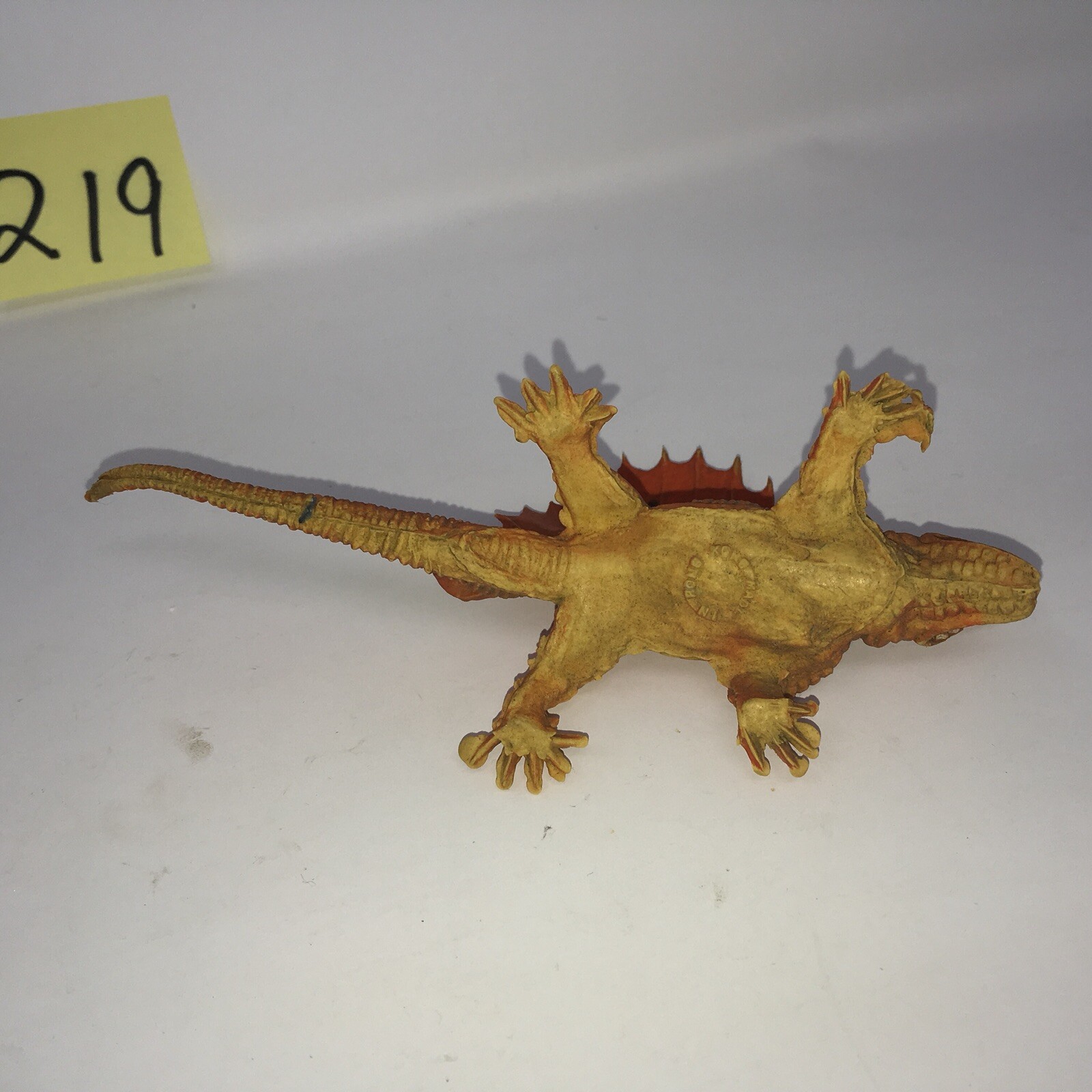 Vintage Plastic Rubber Toy 1970’s Chinasaur Hollow Yellow Orange Spinosaurus
