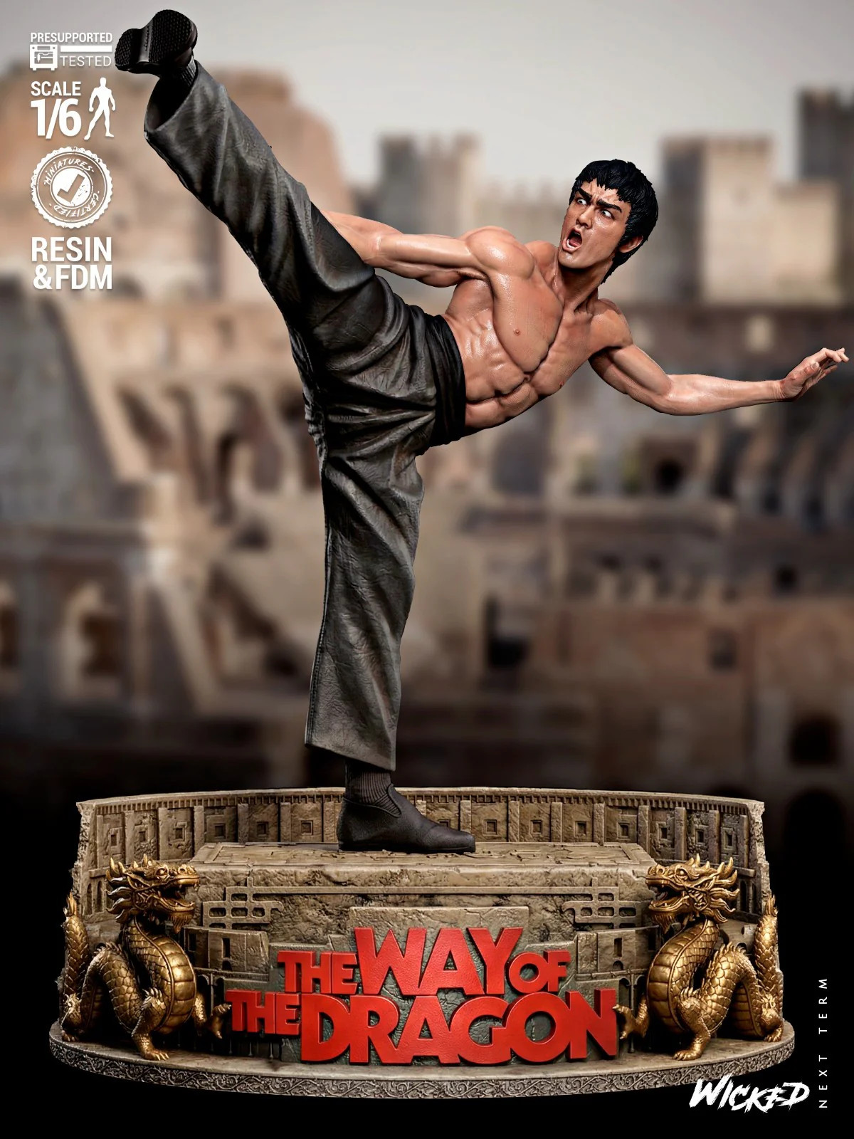 3D Printed 16K Wicked – Bruce Lee Statue unpainted Fan Made 1:6 Scale