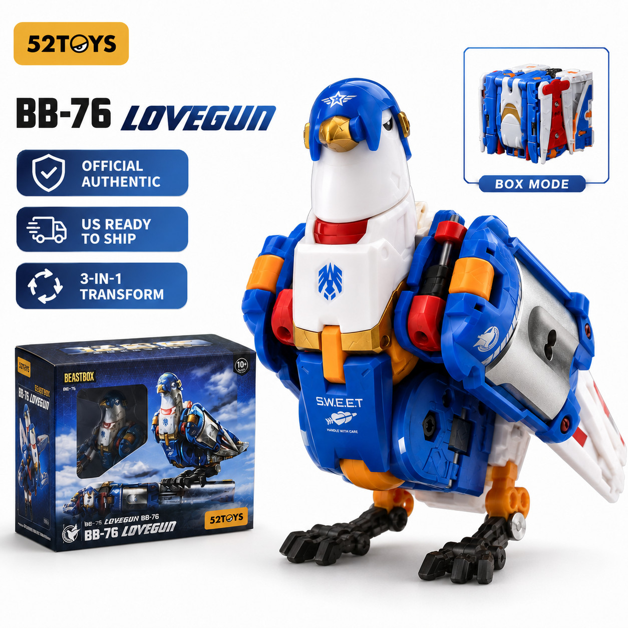 52TOYS BEASTBOX BB-76 Lovegun Dove-to-Weapon Transforming Mecha Figure