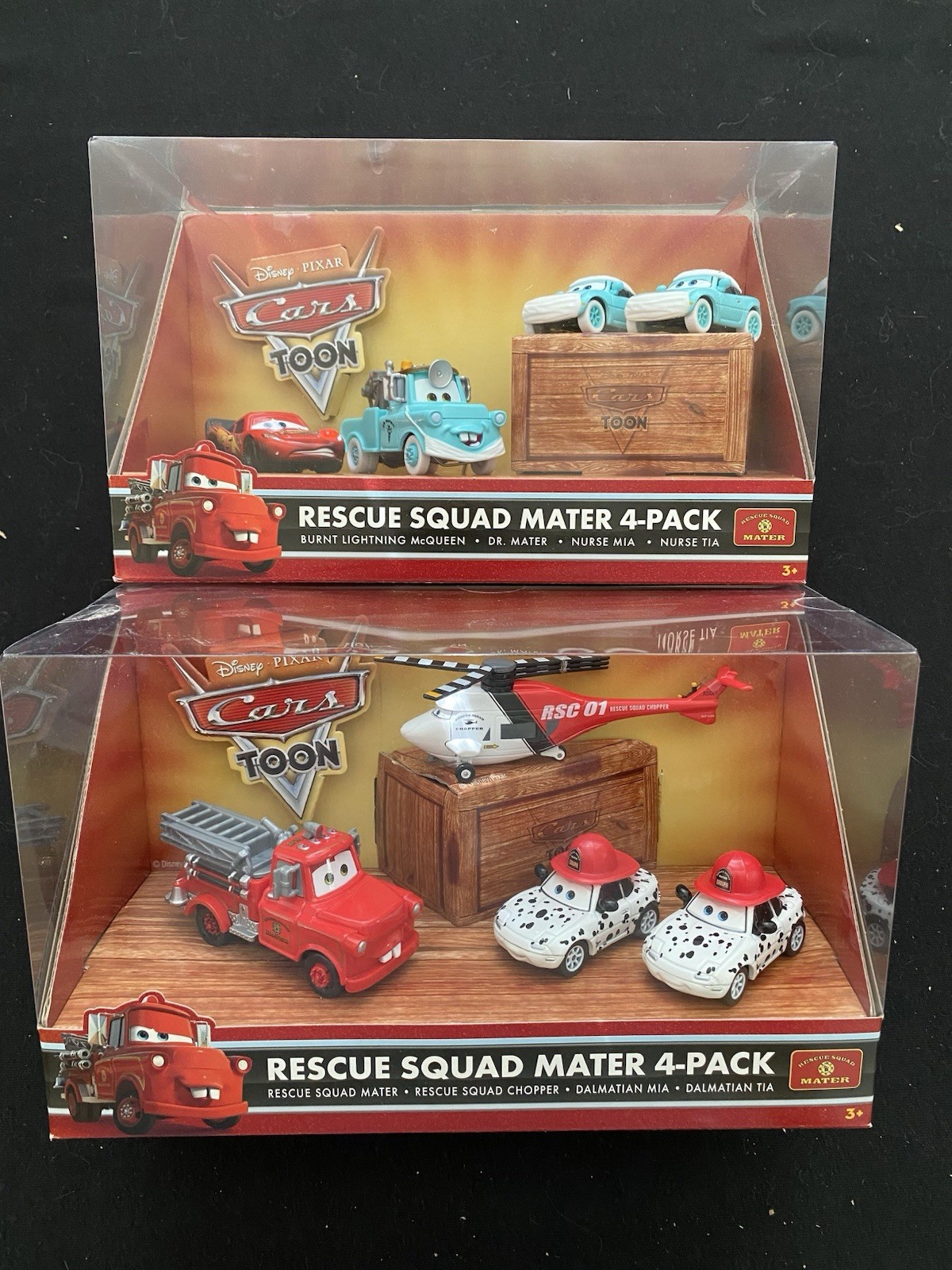 Disney Pixar Cars Toons: Rescue Squad Mater 4-Pack Box Sets in Mint Packages