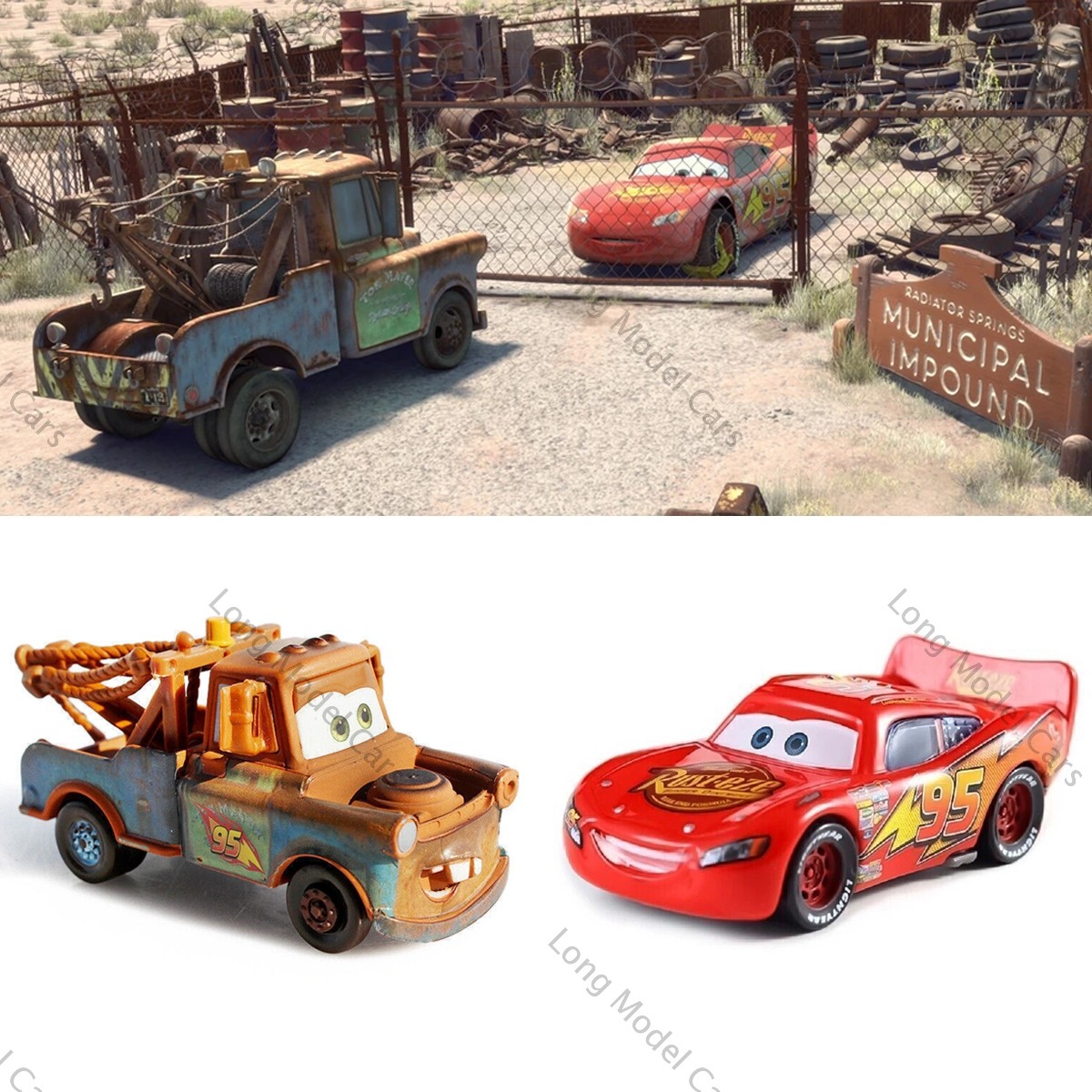 2-Pack Set 95 Lightning McQueen & Mater Die-Cast Cars Movie Toy Collectible Gift