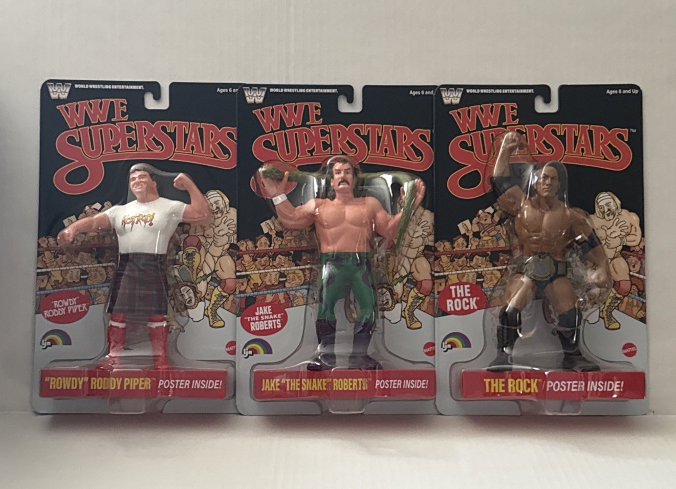 MATTEL LJN WWE SUPERSTARS THE ROCK JAKE SNAKE RODDY PIPER BLACK CHASE CARDS