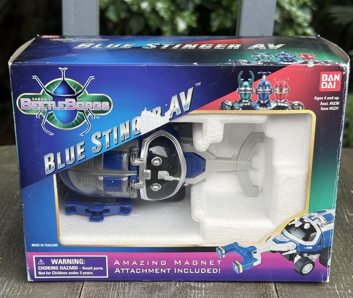Vintage Bandai Saban’s Beetleborgs Blue Stinger AV With Box And Magnet