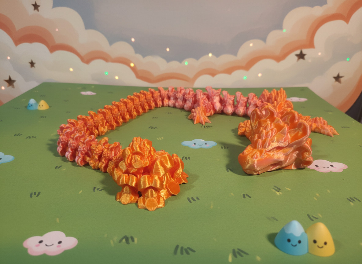 Articulated SnapDragon Figure 26.5″ 3D Printed Fidget Toy Dual Color Orange Pink