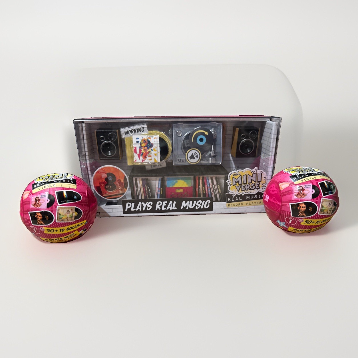 MGA’s Miniverse Mini Record Player + (2) 4pk Vinyl Playable Records Set BUNDLE