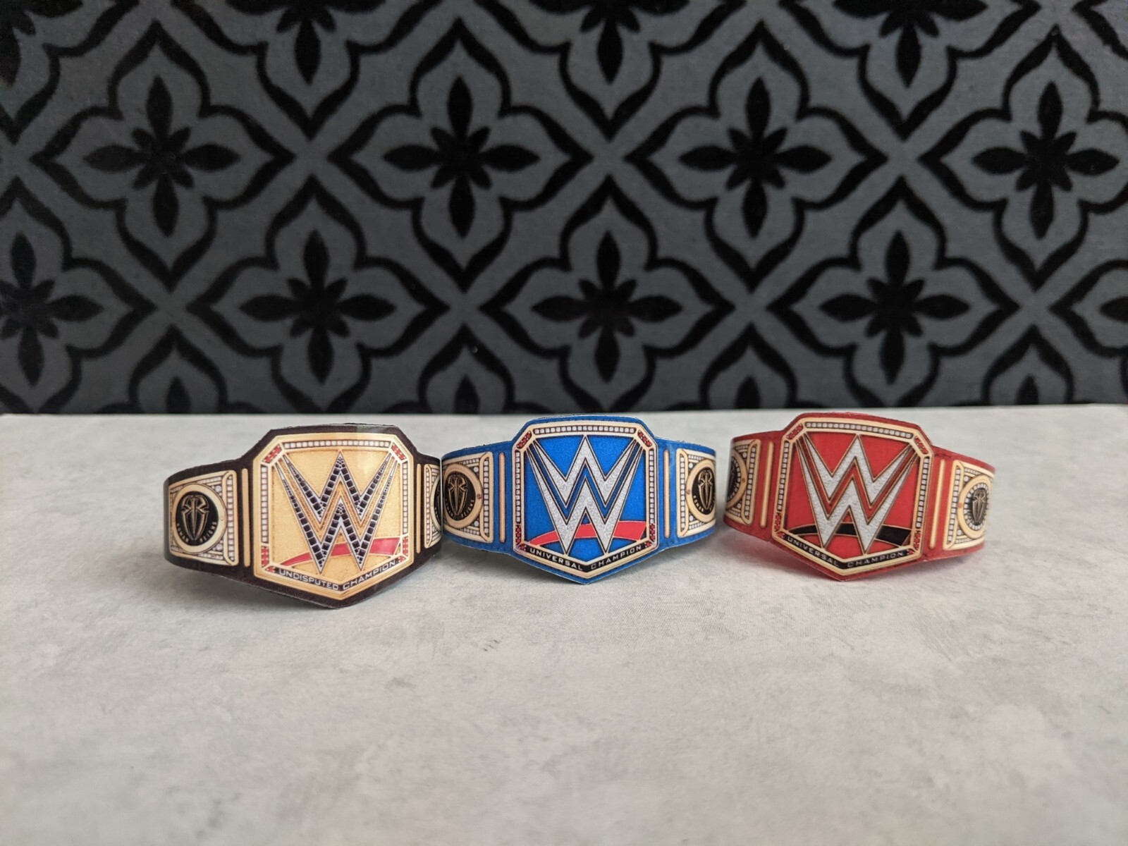 3 Custom WWE Undisputed Universal World Reigns Belt 6″ (figures not included)