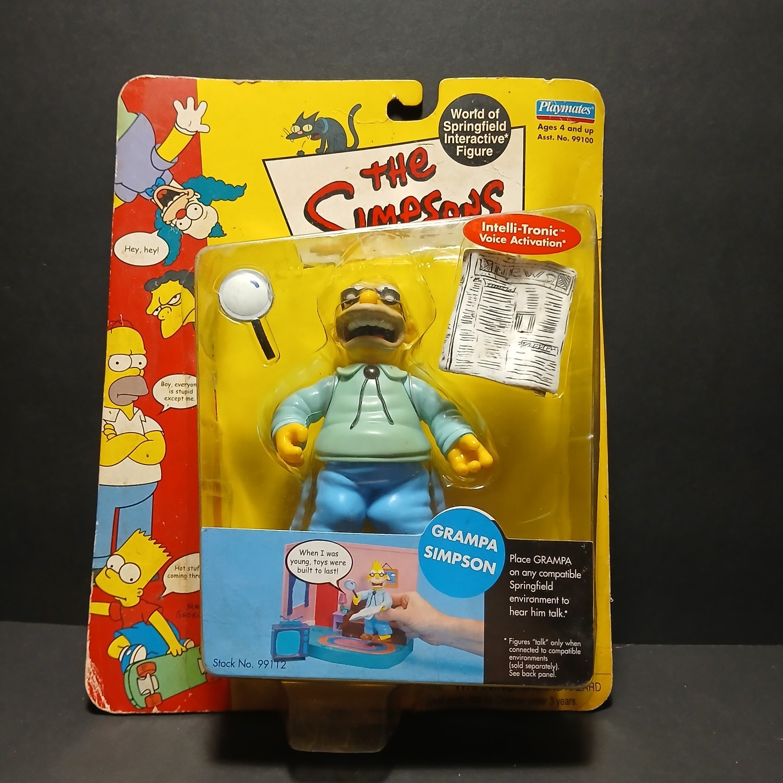 THE SIMPSONS 2000 INTERACTIVE GRANDPA SIMPSON ACTION FIGURE bad package as is