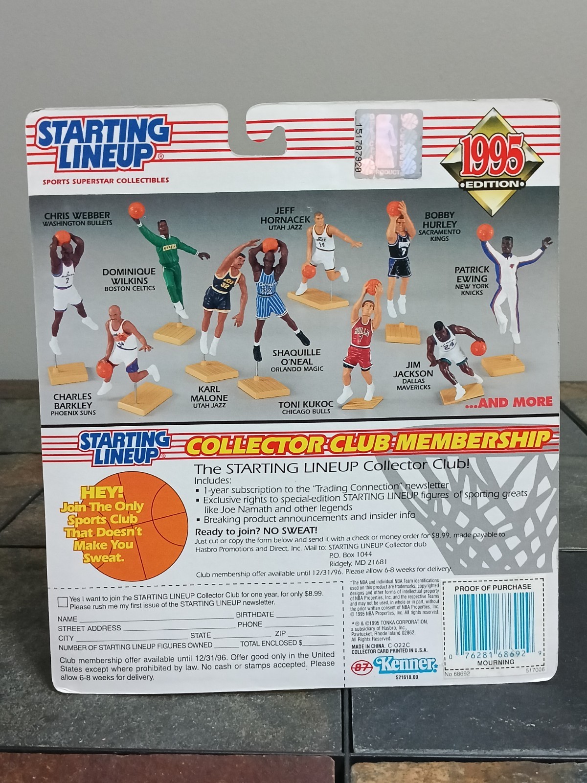 ?1995 Kenner Starting Lineup NBA ALONZO MOURNING Charlotte Hornets Figure+Card