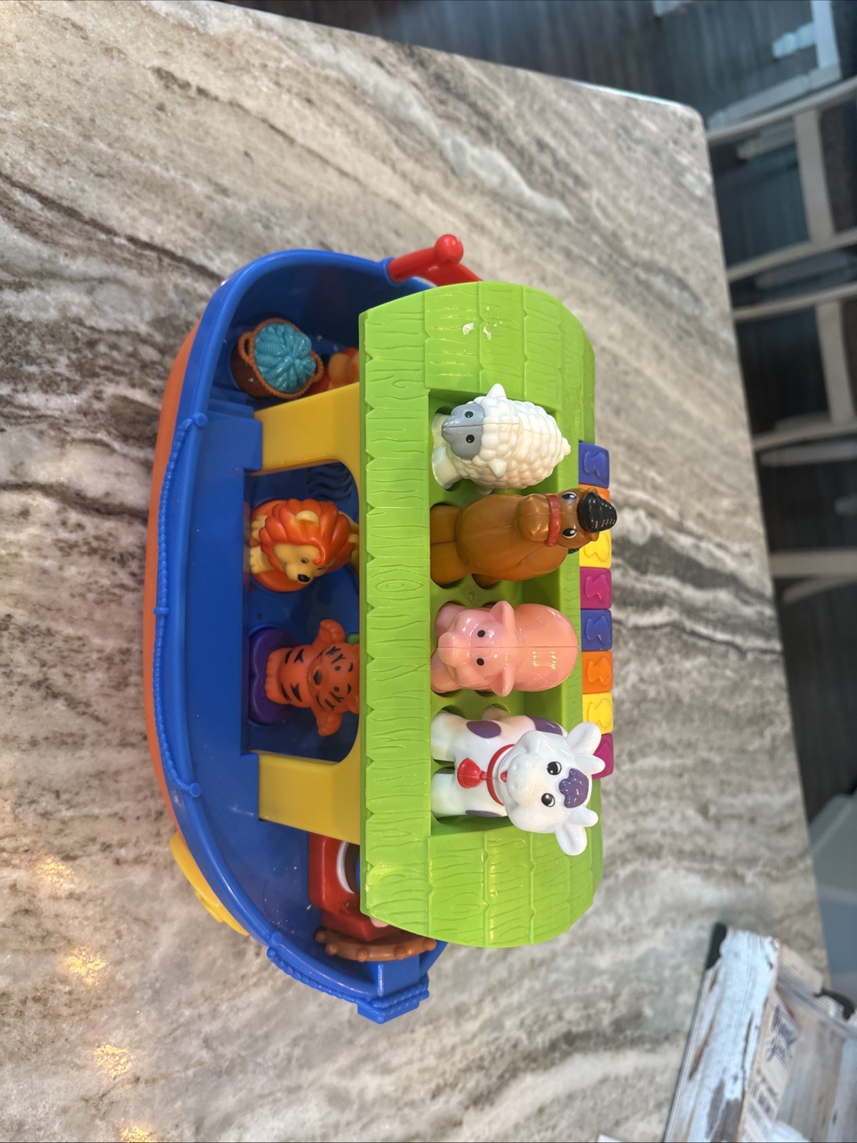 Toy Noah’s Ark Wooden Playset 16.5X9X9 Inches Animal Sorting & Melodies