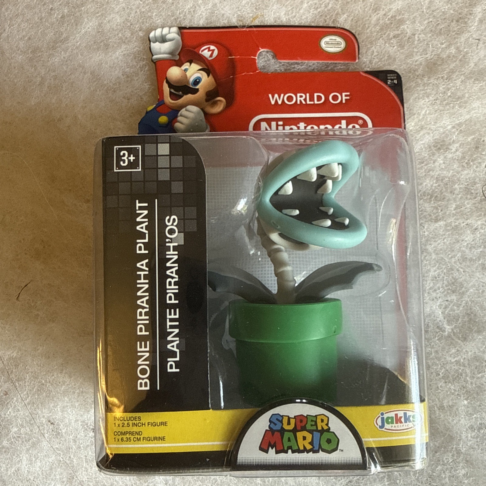 World of Nintendo Super Mario Bros Bone Piranha Plant 2.5″ Figure 2016 Jakks NEW
