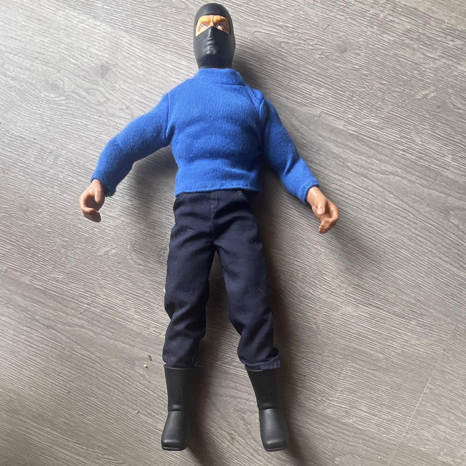 Masked Action Figure Blue Shirt Black Pants Boots With Clothes Plastic Fabric