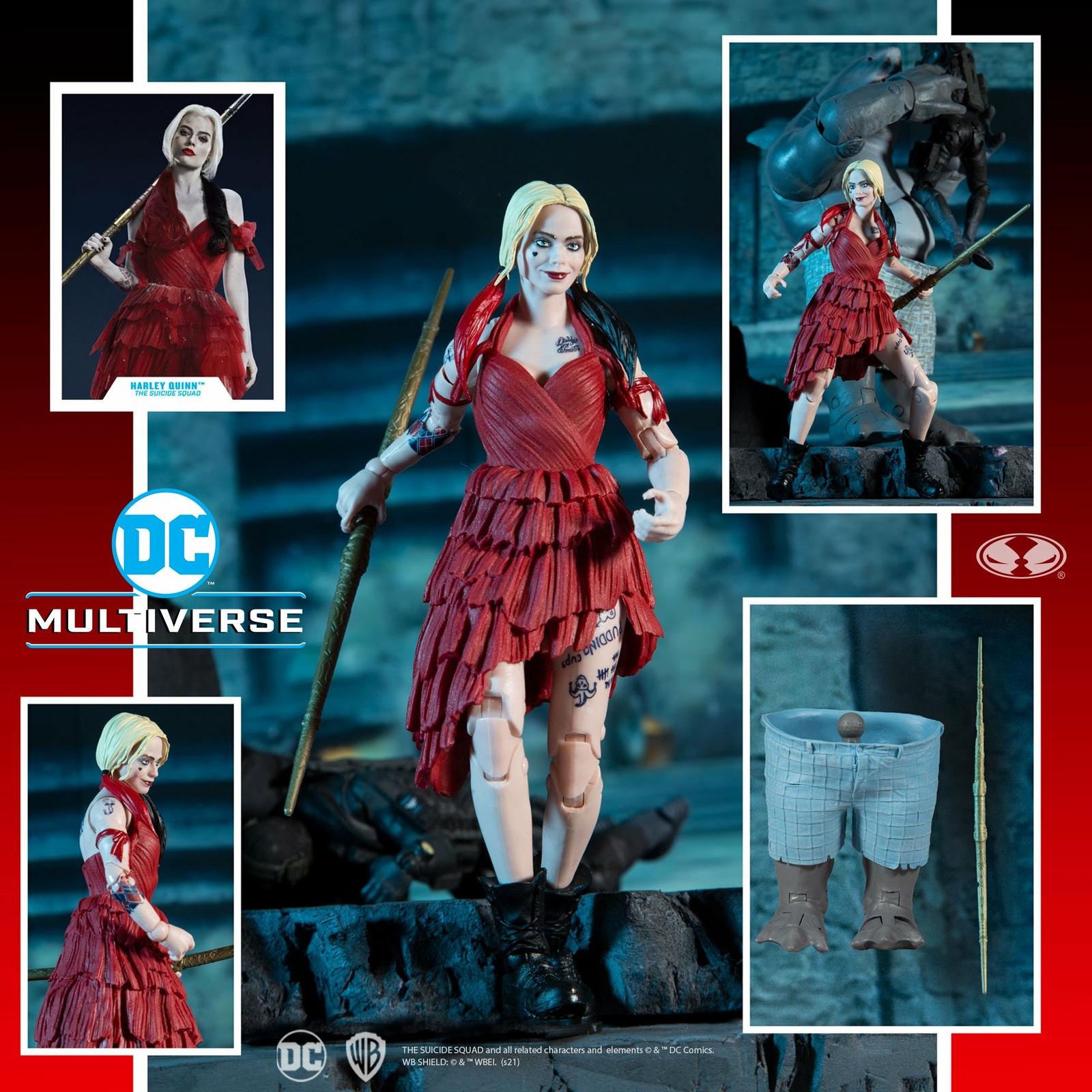 DC Multiverse The Suicide Squad – Harley Quinn (Build-A-King Shark) 7-Inch Actio