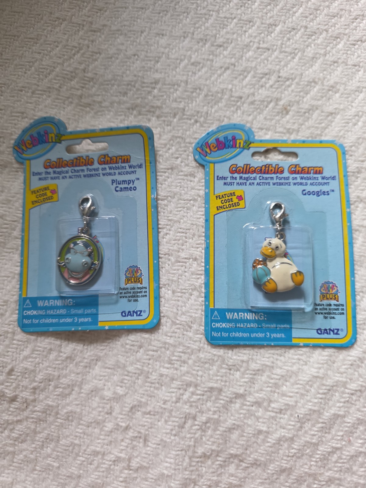 NIP Webkinz Collectible Charm Lot Of 2 Ganz GOOGLES & PLUMPY