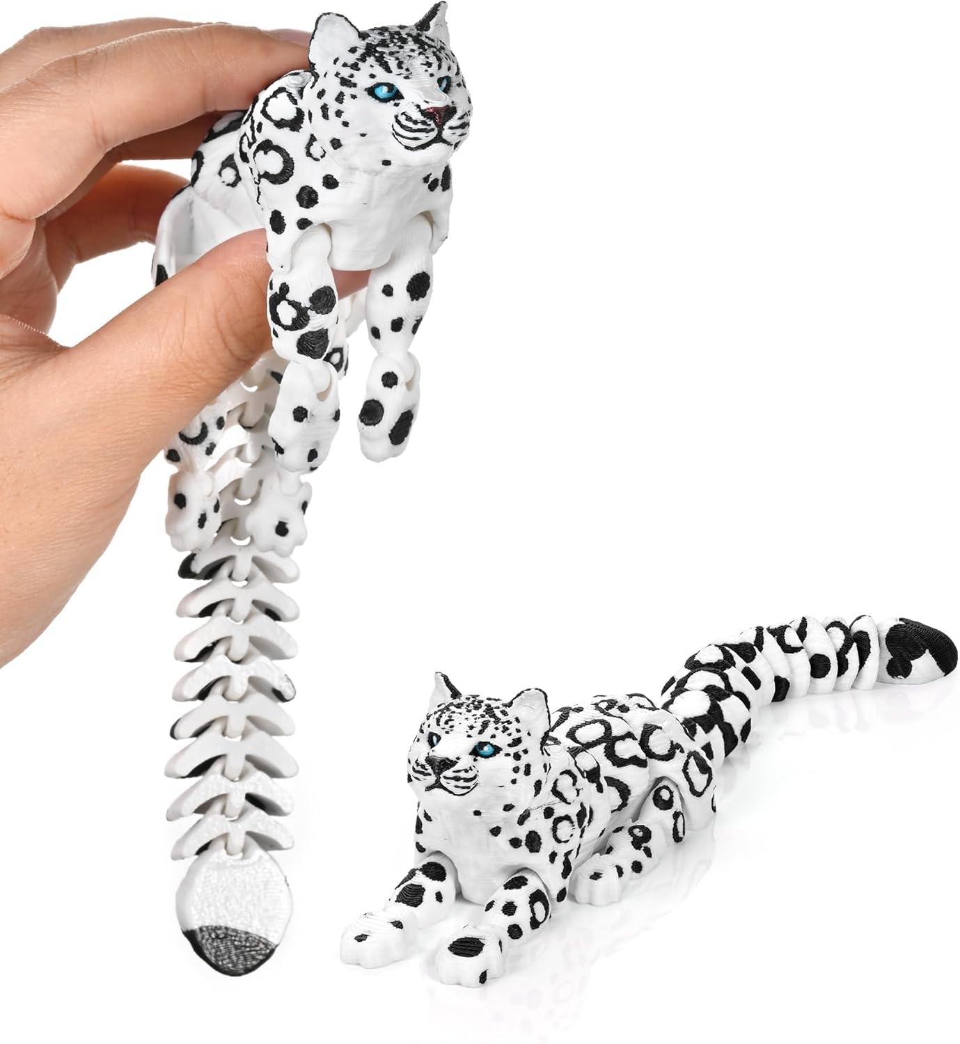 GemmiCho 3D Printed Snow Leopard Articulated Fidget Toy 8.3 Inch Animal Figurine