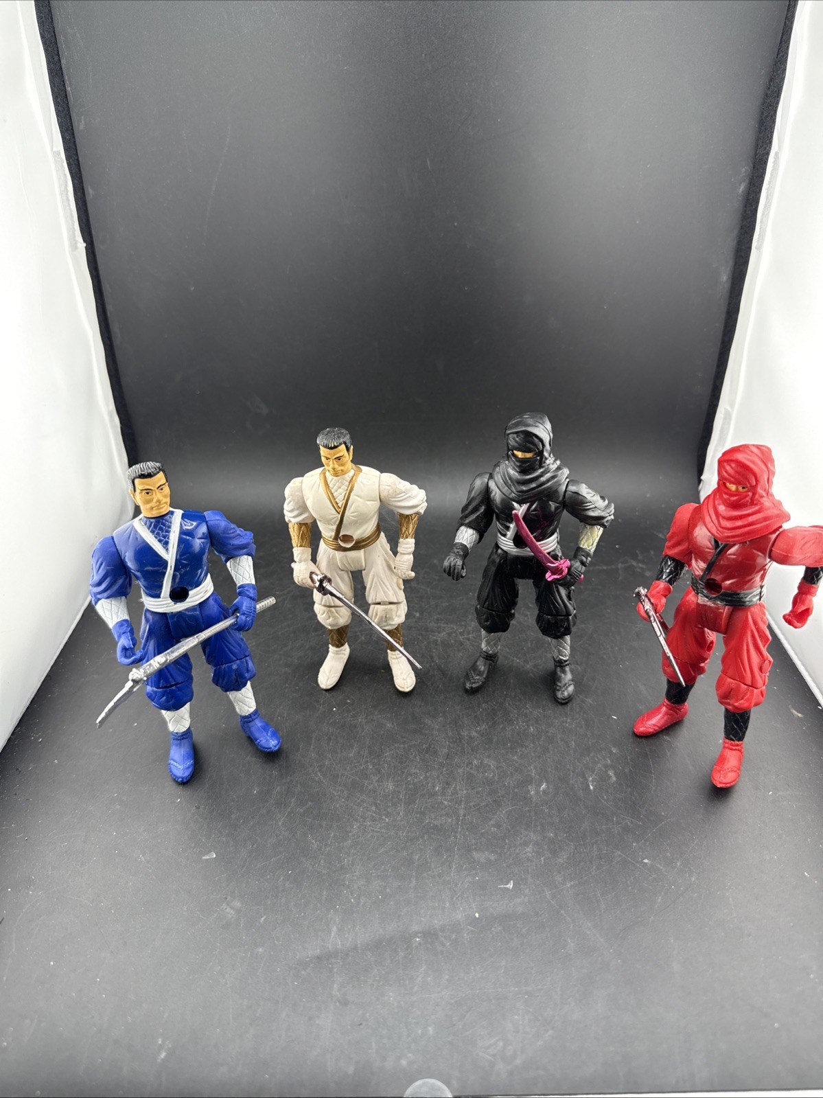 Ninja Action Figure Lot GI Joe Style Red Black White Blue w/ Weapons