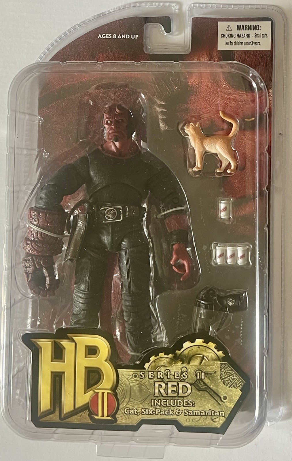 RARE! 2008 Hell Boy II Series 7” Red Action Figure w/Cat And 6 Pack SEALED!