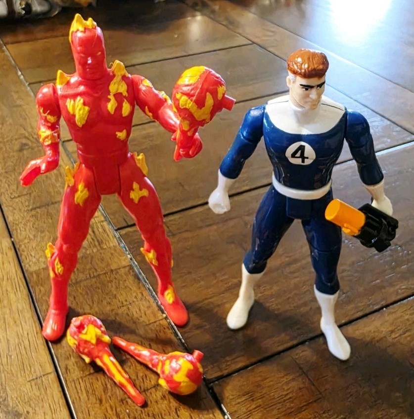 Toy Biz 1991 Human Torch Figure & 1992 Mr. Fantastic Figure