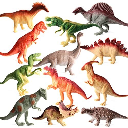 12x Juguetes de figuras de dinosaurios para niños pequeños, 6-7 pulgadas