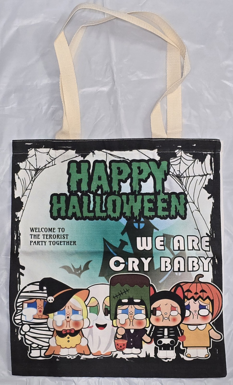 POP MART Cry Baby Happy Halloween Party Canvas Tote Bag Limited Edition NEW
