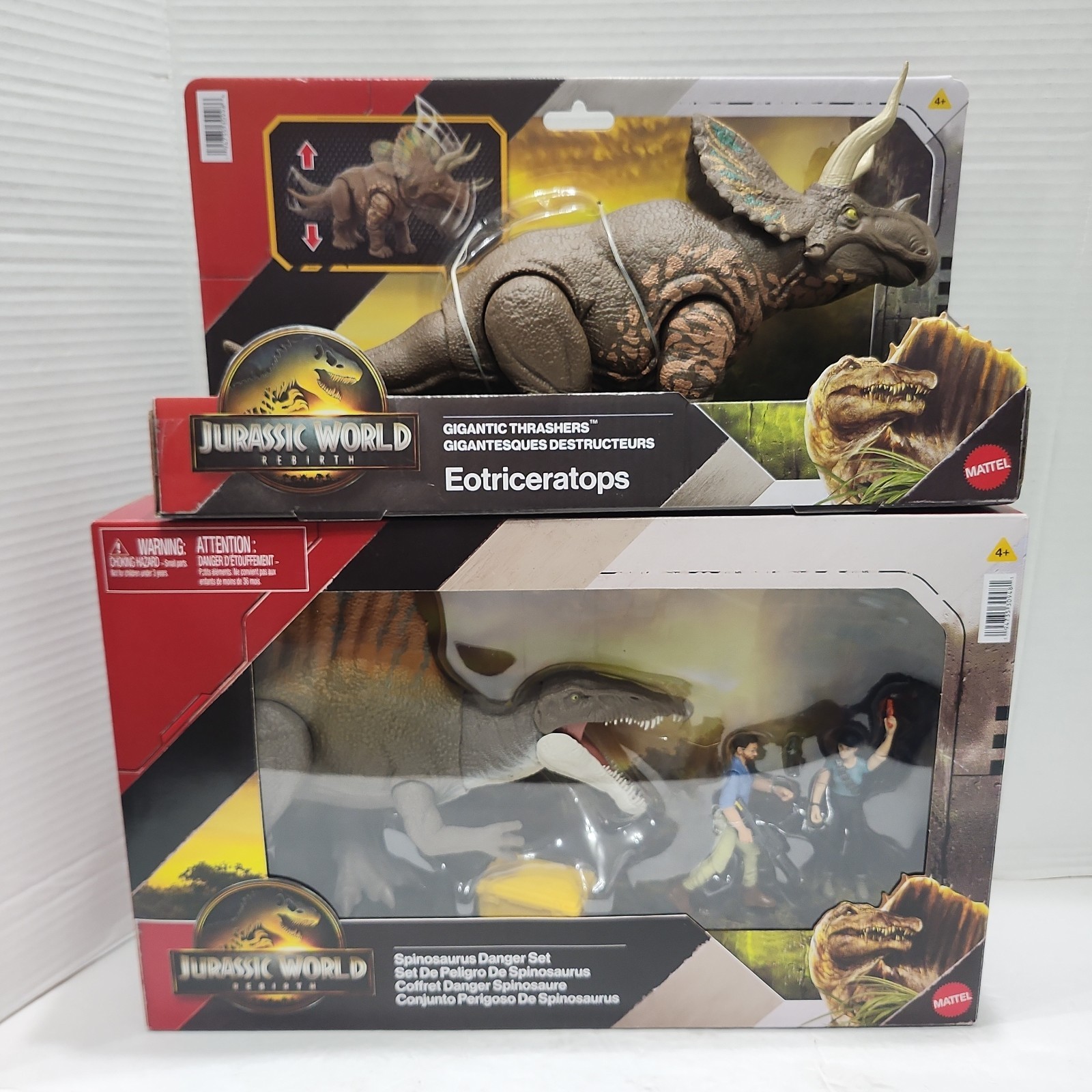 JURASSIC World Rebirth Spinosaurus Danger Set Eotriceraptops Thrashers Dino Set