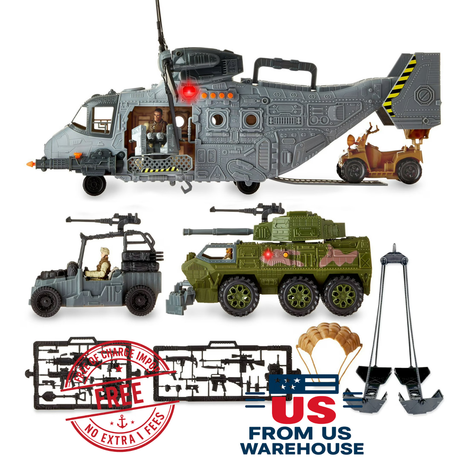 Adventure Force Military Helicopter Play Set 37pc Lights Sounds Army Toy