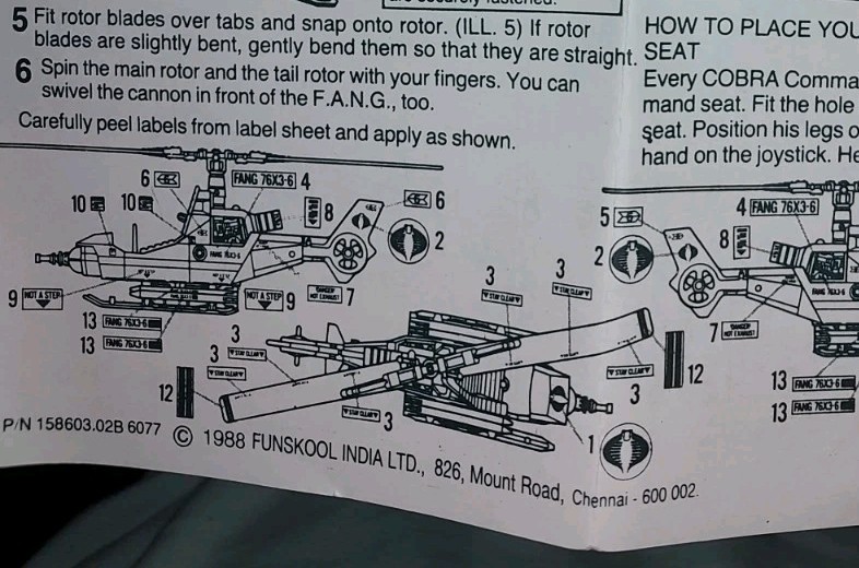 RARE VINTAGE GIJOE COBRA FANG BOX BLUEPRINT & STICKER SHEET ONLY (NO FANG) ARAH