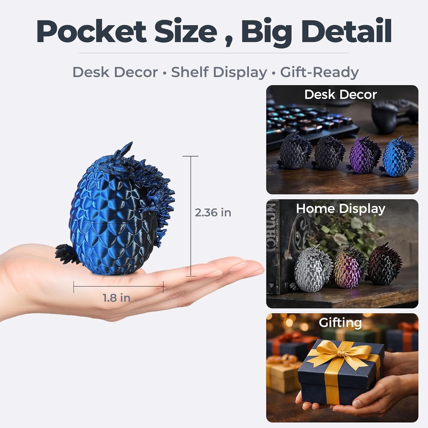 12 Pack – 3D Printed Dragon Eggs with 5.3″ Dragons Inside, Flexible, Dark Series