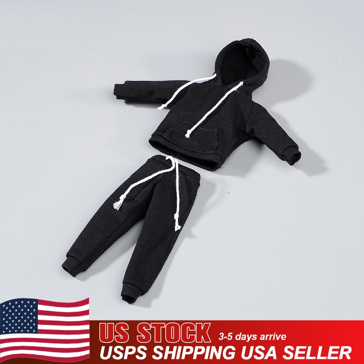 USA 1/12 Black Hoodie Pants Trousers Clothes For 6″ Male TBL Action Figure Body