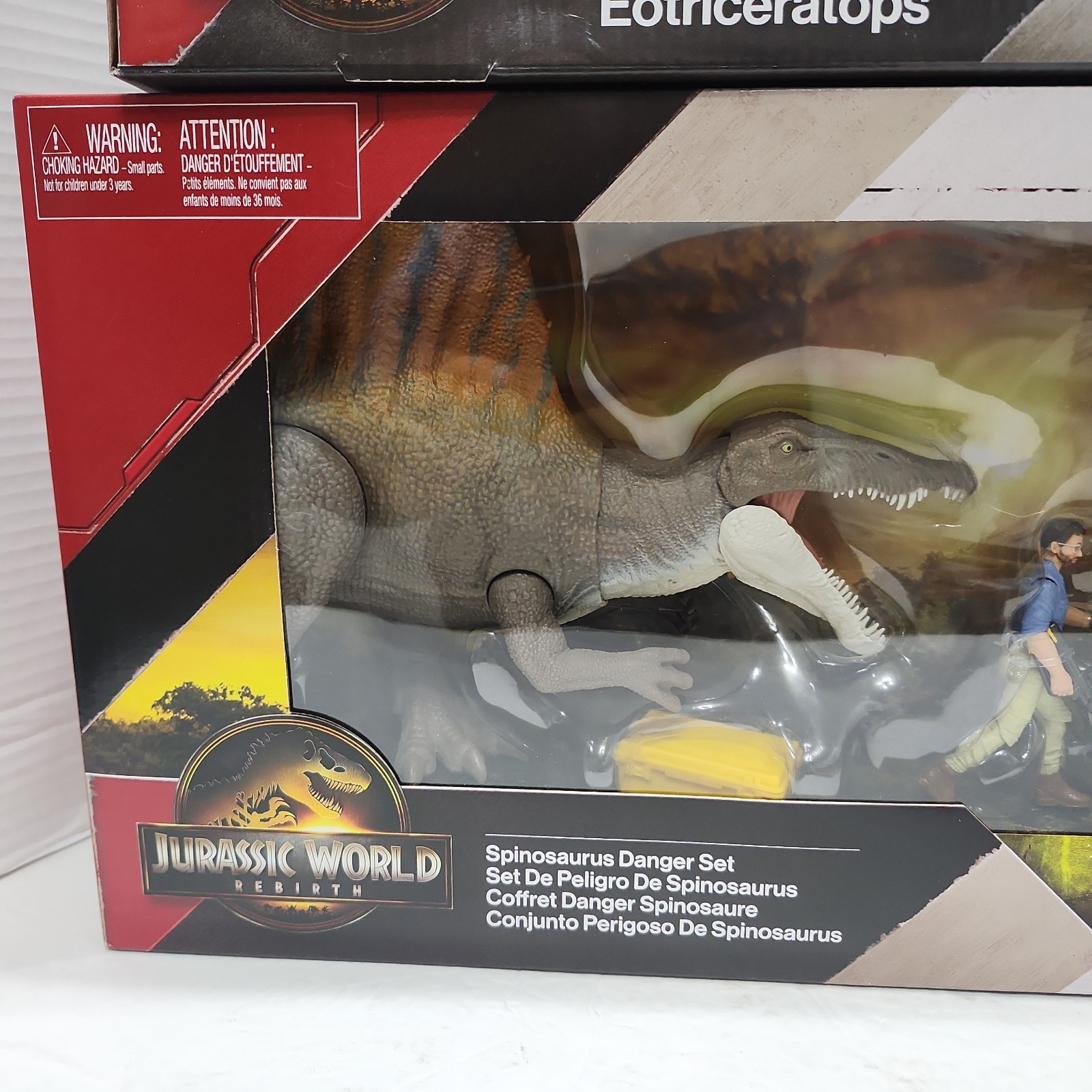 JURASSIC World Rebirth Spinosaurus Danger Set Eotriceraptops Thrashers Dino Set