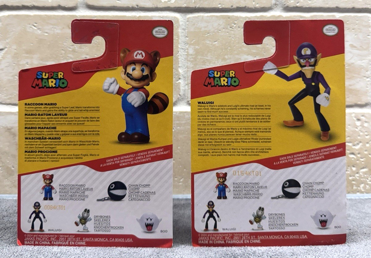 Super Mario Waluigi and Raccoon Mario 3 Inch Action Figures BUNDLE NIP