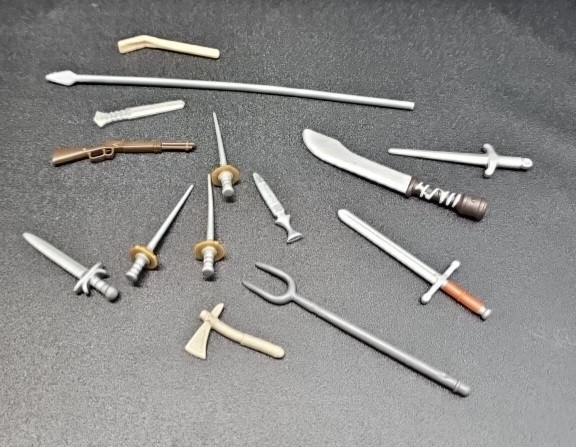 Lot Of 14 Toy Action Figure Mini Weapons Pre-Owned Gun Sword Knife