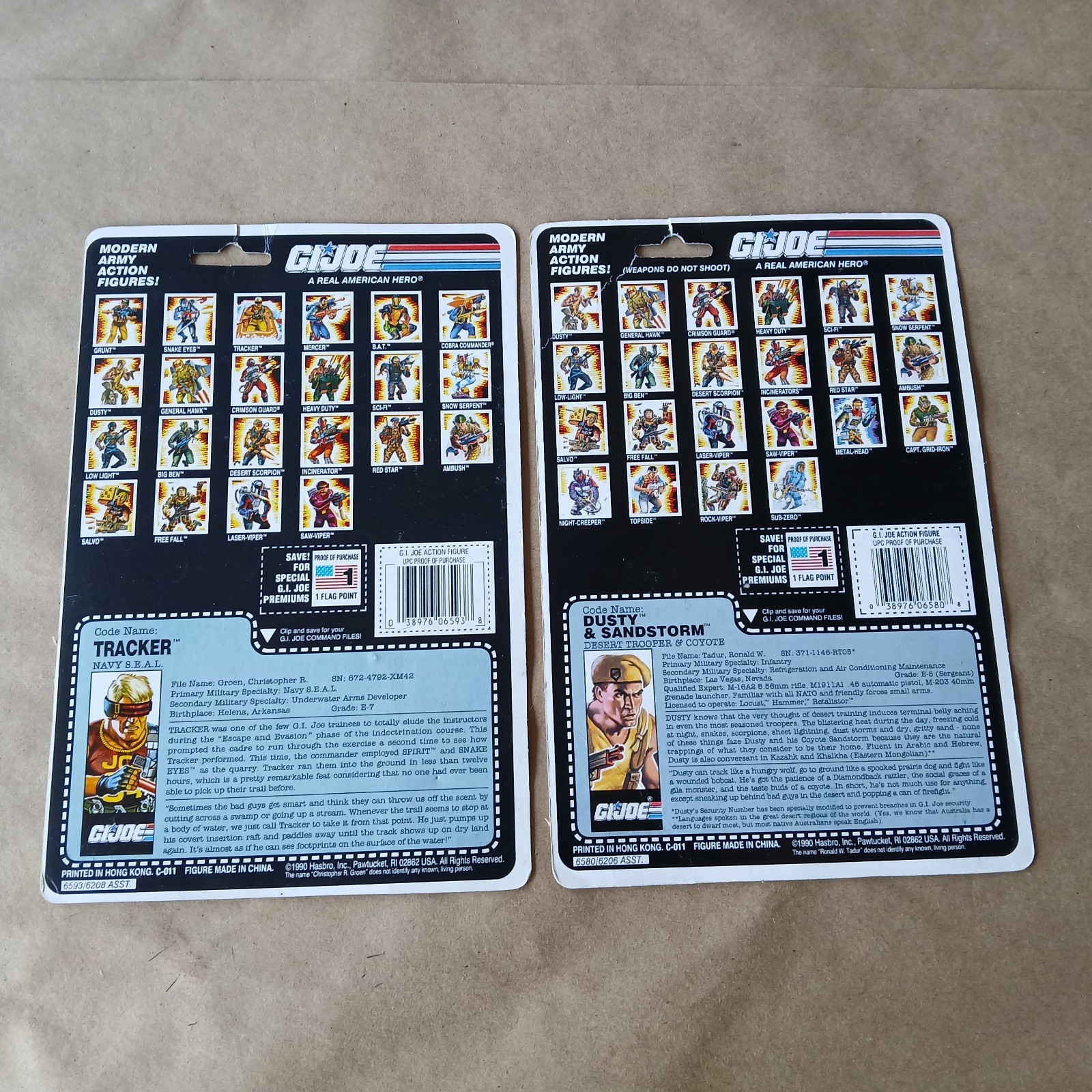 Vintage GI Joe TRACKER & DUSTY Full Cardbacks