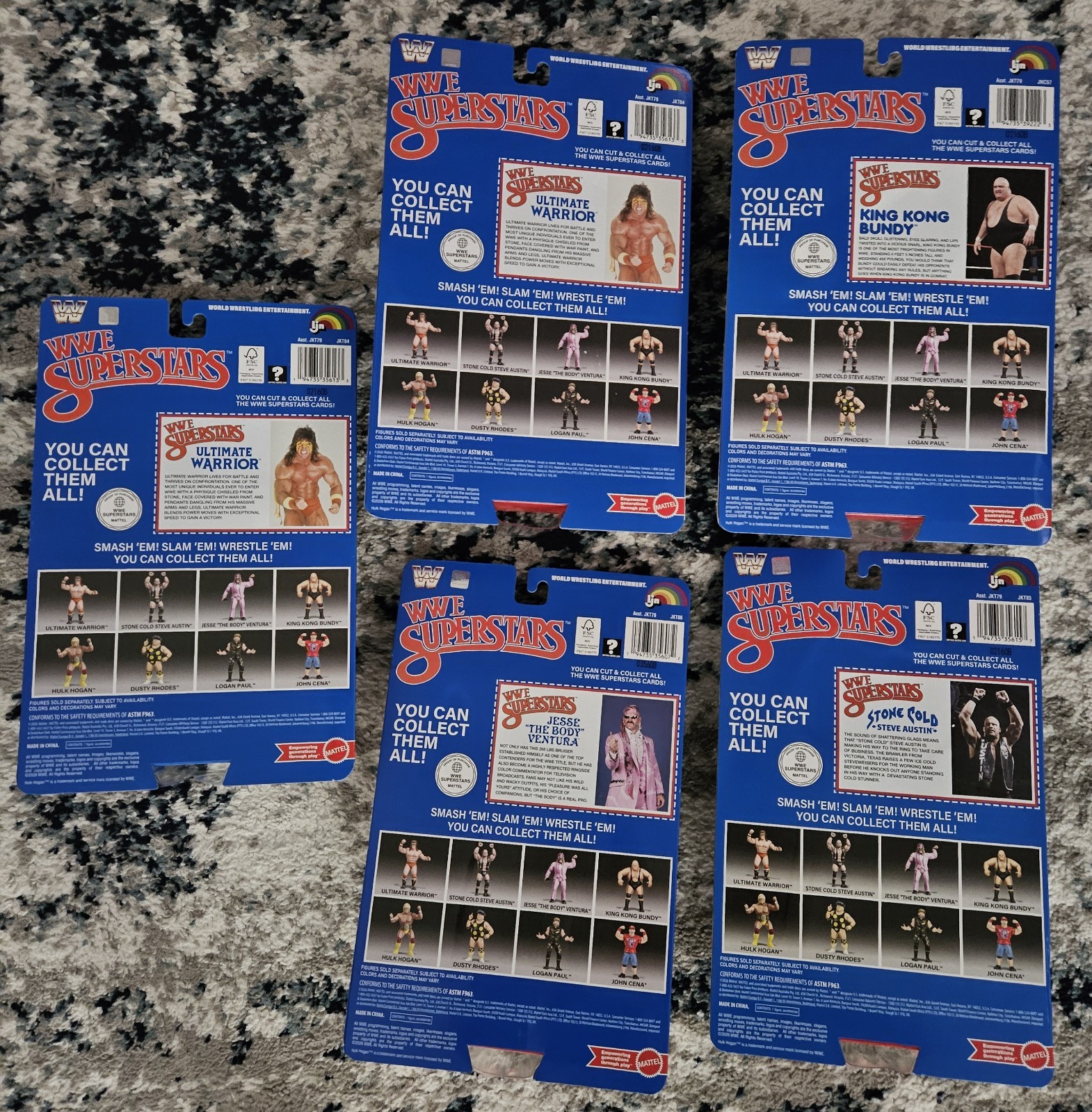 LJN WWE Superstars Series 2 Black Card ULTIMATE WARRIOR VENTURA BUNDY AUSTIN MIB