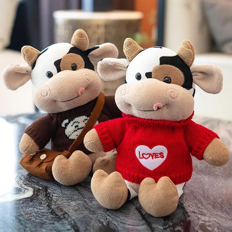26CM Simulation Cattle Animals Plush Toys Cartoon Milk Cow Doll Soft Stuffed