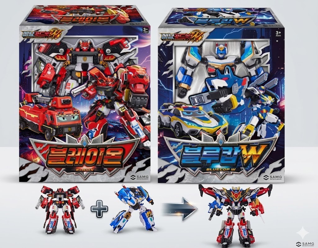 Authentic SAMG Metal Cardbot W BLAION & BLUE COP W Transforming Robot Set