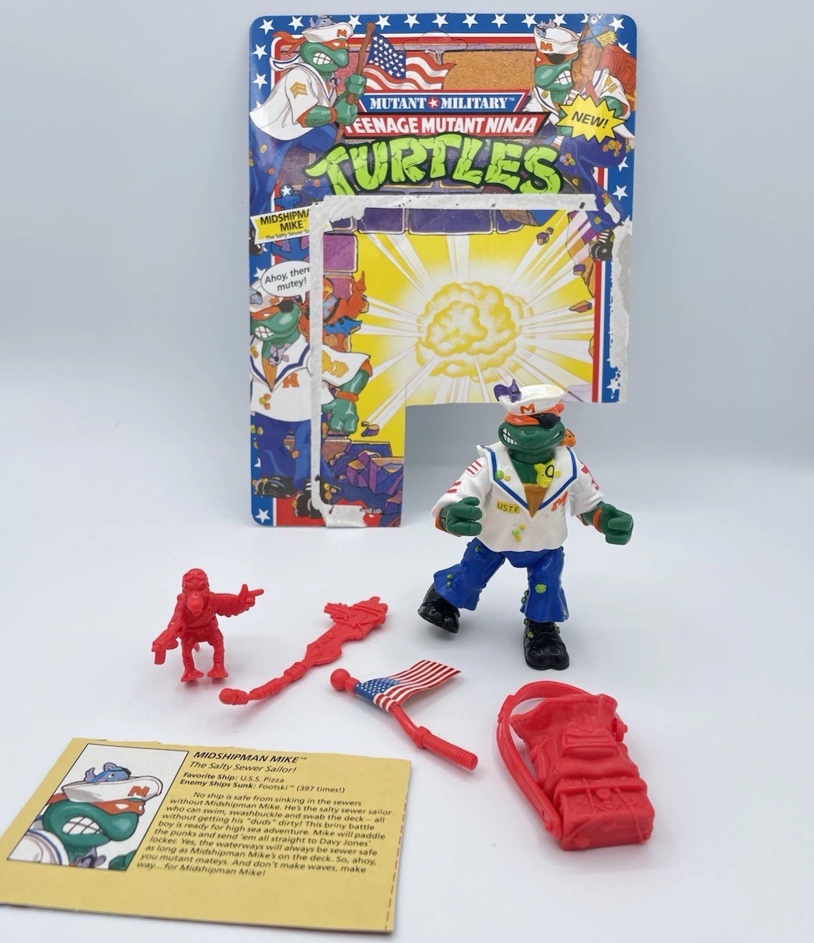 1991 VTG TMNT Navy Midshipman Mike Mutant Military Figure w/ Card Back Sailor