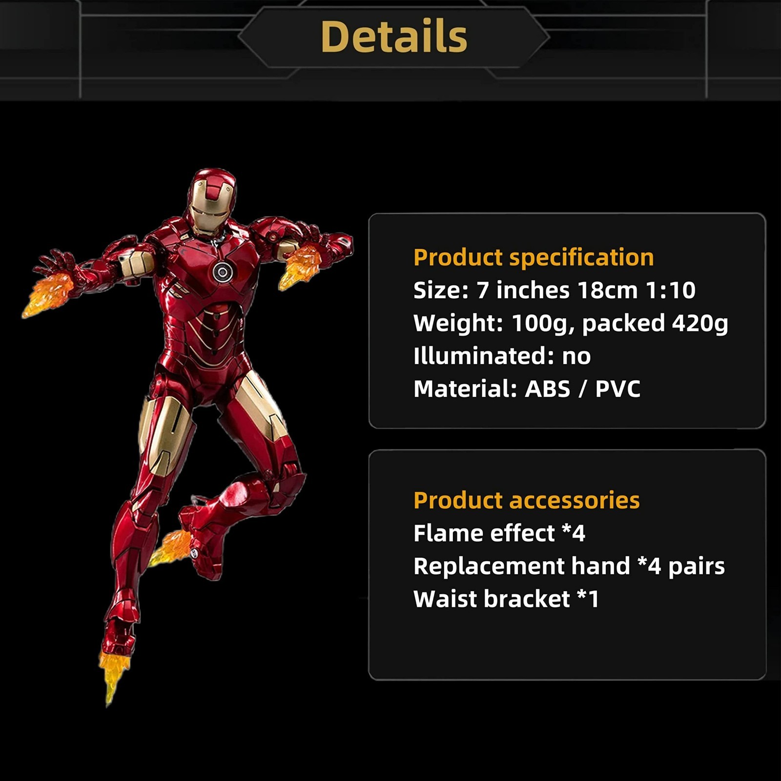 Marvel Avengers Iron Man Mark 4 MK4 Ironman Toy LED Light Action Figure Model