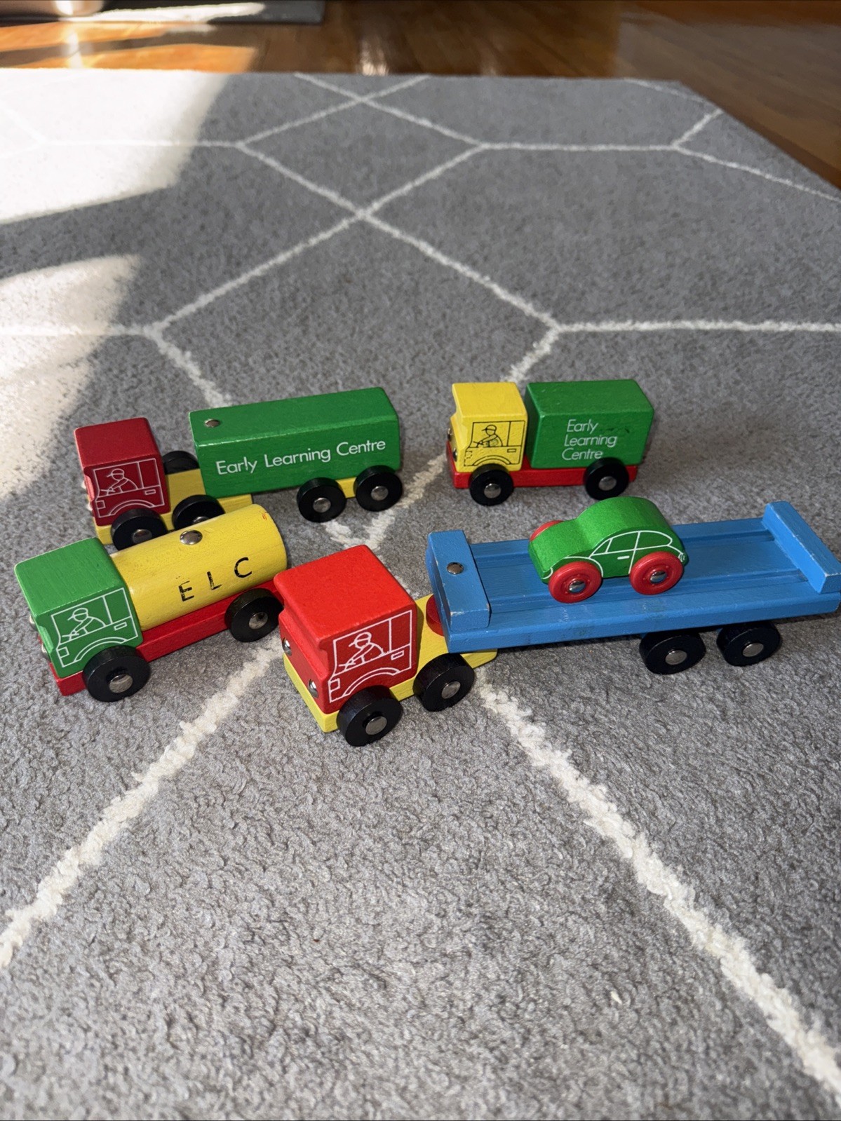 EARLY LEARNING CENTRE WOODEN CAR TRUCK TRAILER LOT VINTAGE EARLY ELC , UK 1970