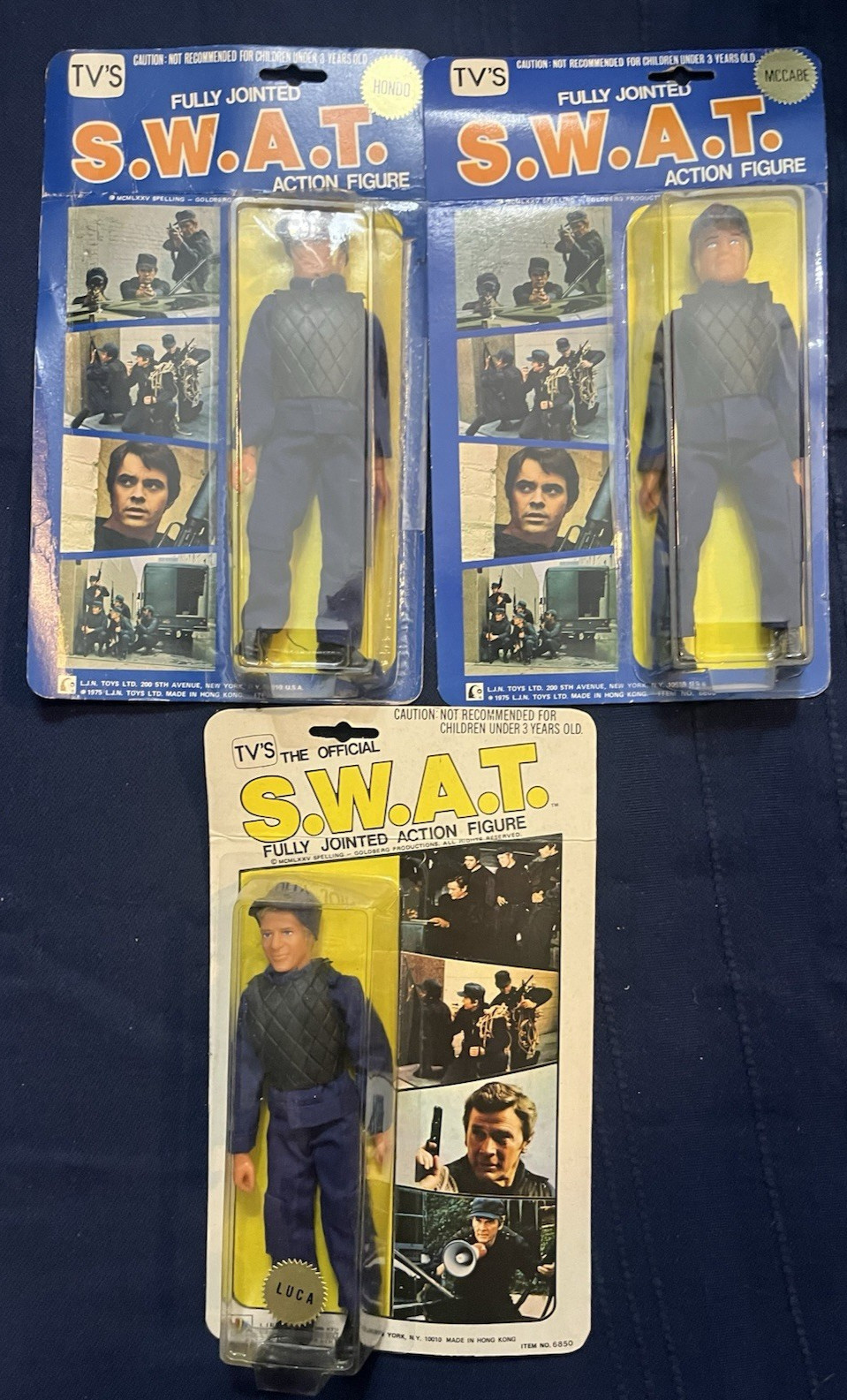 S.W.A.T Action Figures From 1975 & 1976 Fully Jointed Hondo, McCabe and Luca 8”