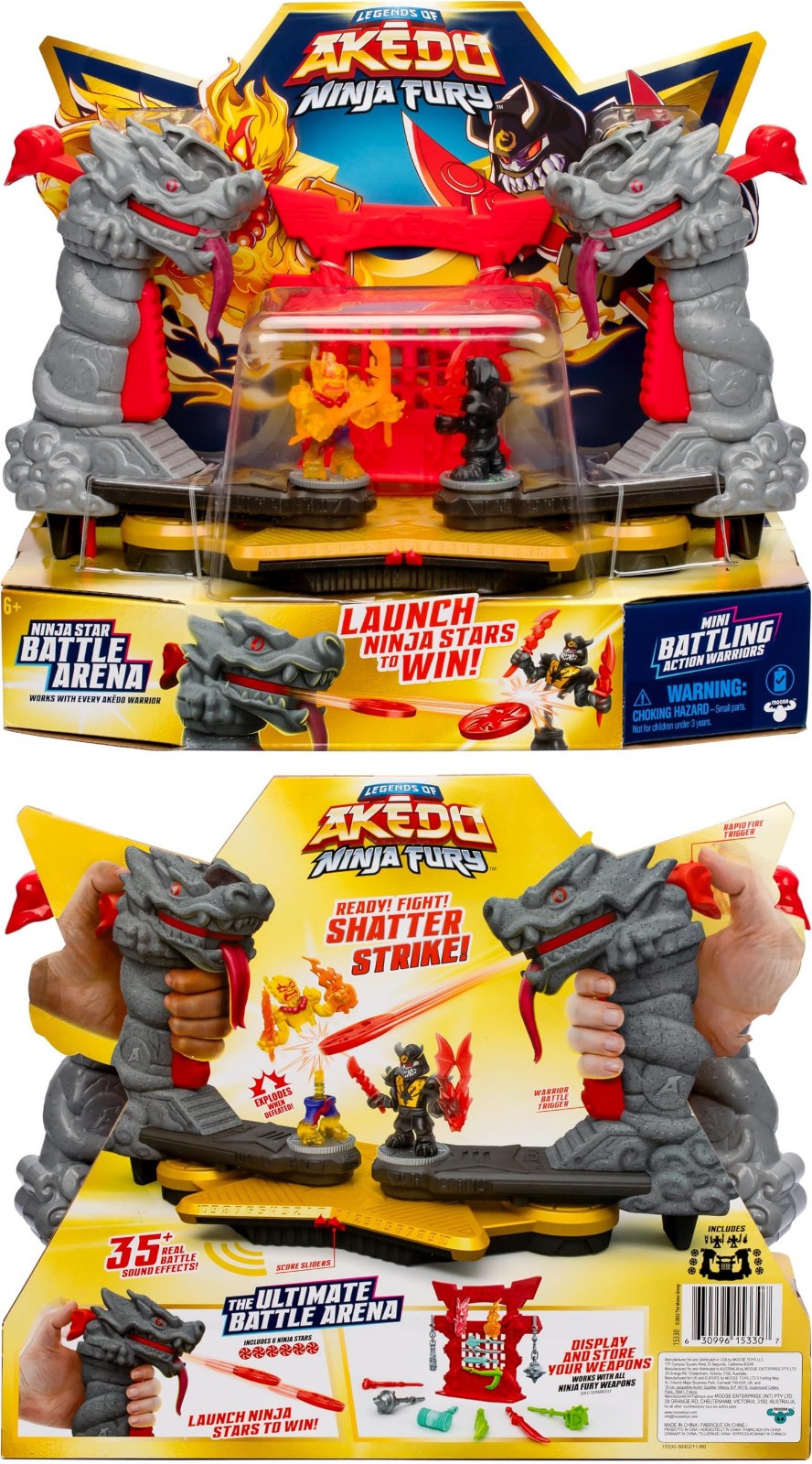 AKEDO – NINJA FURY BATTLE ARENA – 2 Exclusive Warriors + 6 Ninja Star Discs -NEW