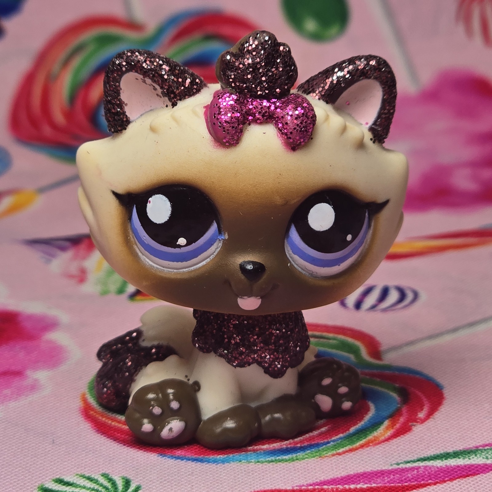 Littlest Pet Shop Authentic LPS #2143 Himalayan Cat Tan Brown Glitter Blue Eyes