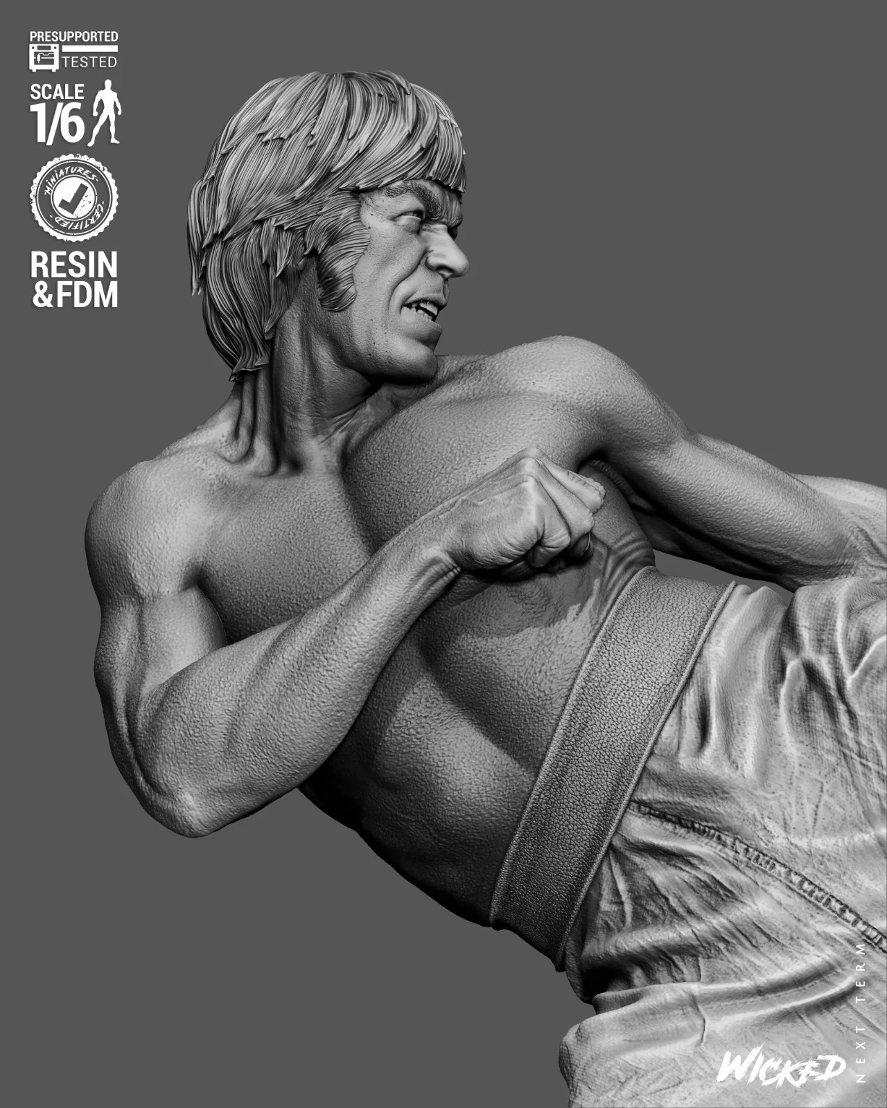 3D Printed 16K Wicked – Chuck Norris Statue unpainted Fan Made 1:6 Scale
