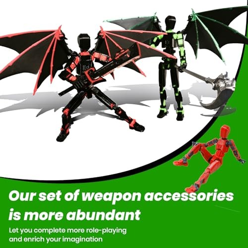 T13 Action Figure Set Fully Assembled Dummy 13 Robot with Demon Wings Green Blac